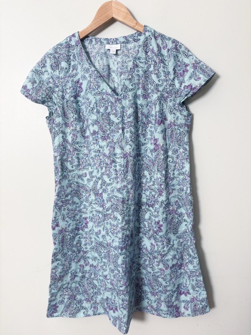 J Jill Dress Small Petite Blue Paisley Love Linen 100% Linen Summer Beach Party